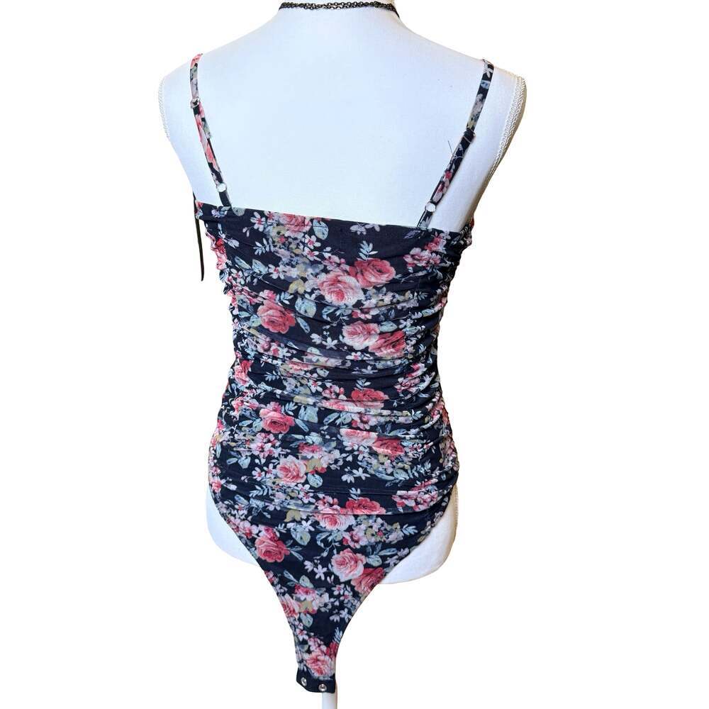 Free Press Clothing Floral Ruched Mesh Bodysuit Size S - Picture 4 of 9